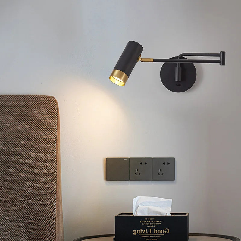 Extendable wall light with on/off switch