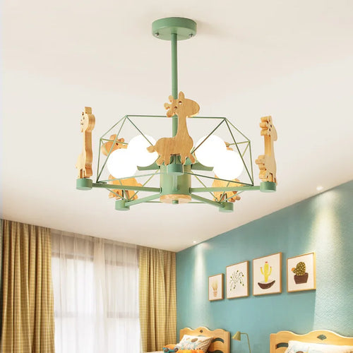 Wooden giraffe LED pendant light for children - vue 4 sur 12