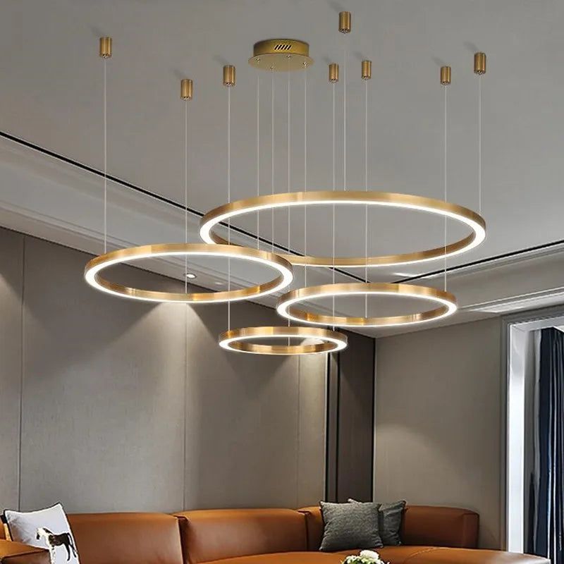 lustre led moderne brossé avec anneau lumineux - vue 6 sur 12