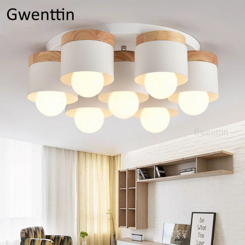 Modern wood and iron ceiling light for interior decoration