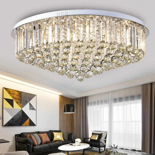 Modern minimalist flush mount K9 crystal chandelier - vue 5 sur 6