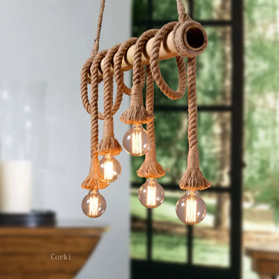 vintage bamboo rope pendant light for home decor