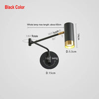Extendable wall lamp with switch for reading and adjustable arms