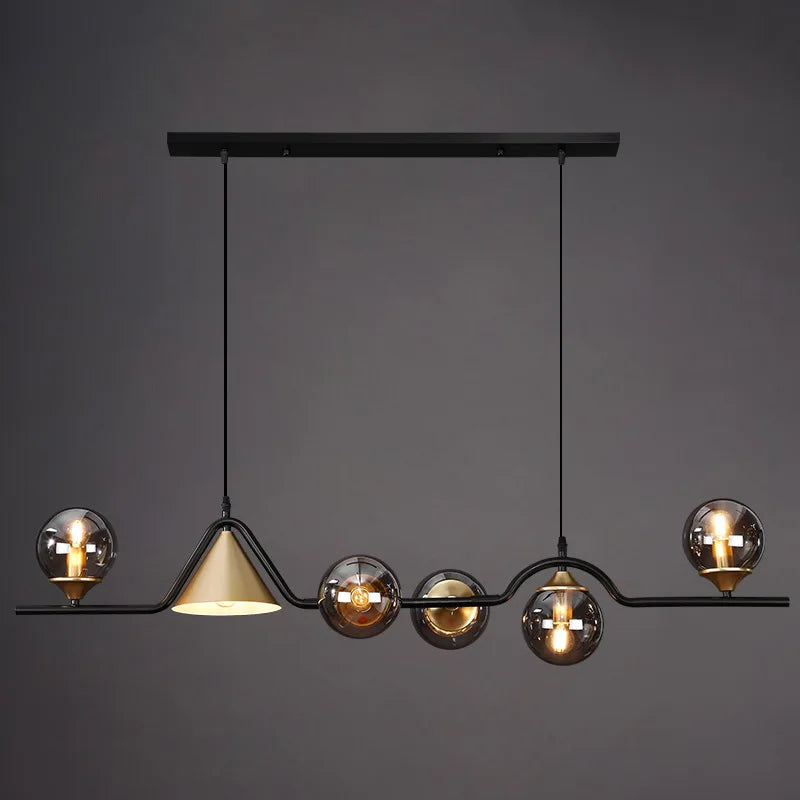 Nordic rustic decorative glass and black iron chandelier