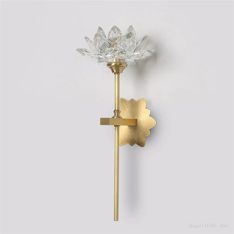 Luxury crystal LED wall light with Chinese style lotus décor