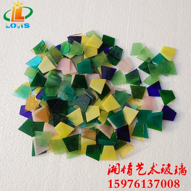 Coloured glass square pieces for children's mosaic art
