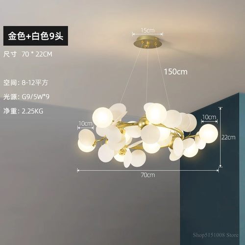 suspension à led design nordique avec fleurs décoratives en acrylique - vue 10 sur 24