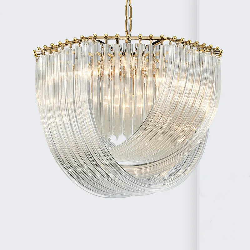 Post-modern gold or chrome LED E14 pendant chandelier with round glass shade