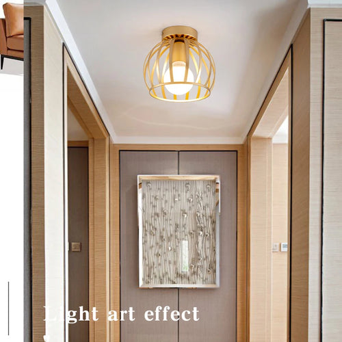 Retro gold metal LED ceiling light for balcony and hallway - vue 3 sur 10