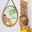 round hanging bamboo mirror with adjustable leather strap