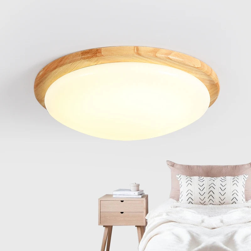 Solid wood LED ceiling light with dimmable brightness for interiors - vue 5 sur 9