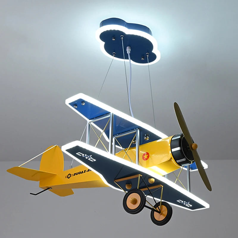 Modern children's bedroom LED airplane chandelier - vue 5 sur 6