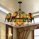 Tiffany stained glass chandelier with parrot bird design for elegant interiors