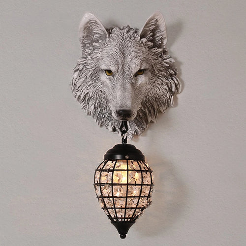 Vintage resin wolf wall light with LED