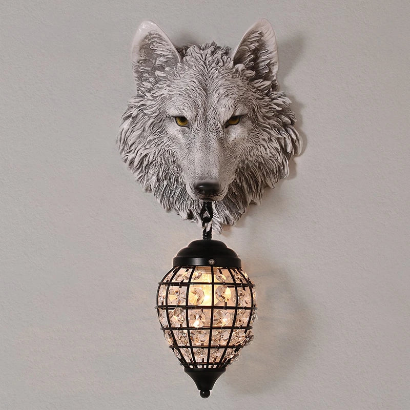 Vintage resin wolf wall light with LED