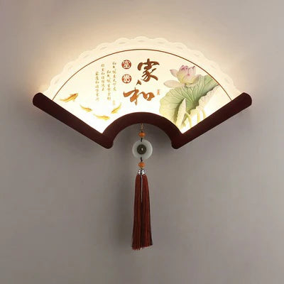 Decorative retro Asian design LED wooden fan wall light - vue 10 sur 18