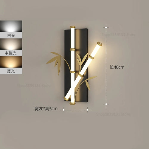 Modern Chinese style acrylic bamboo effect wall light - vue 10 sur 10