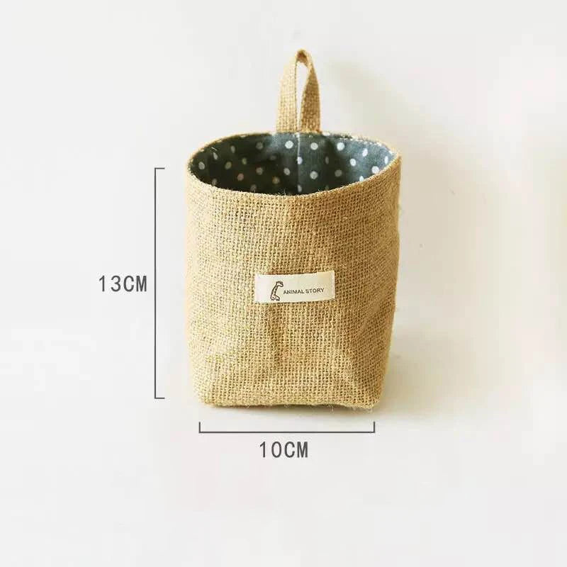 Jute, cotton and linen storage basket with handle - vue 9 sur 9