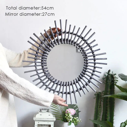 Handwoven Japanese rattan mirror for modern decor - vue 9 sur 12