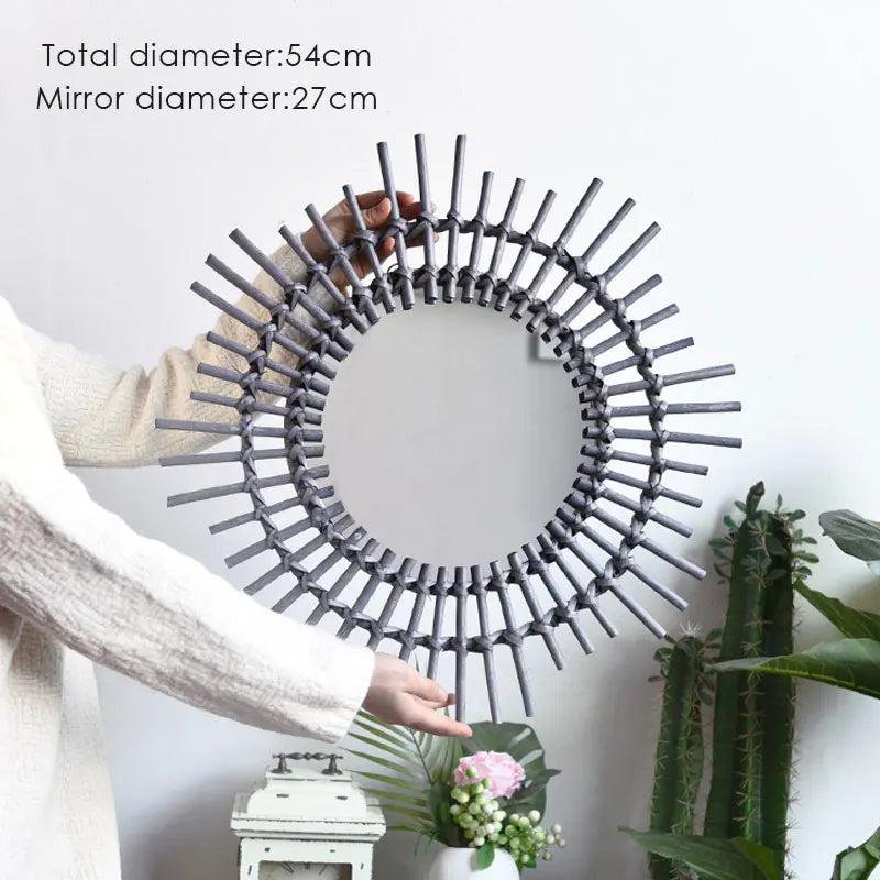 Handwoven Japanese rattan mirror for modern decor - vue 8 sur 12