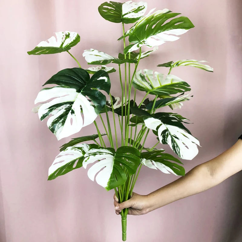 Artificial monstera and palm tropical leaves for indoor decoration - vue 14 sur 18