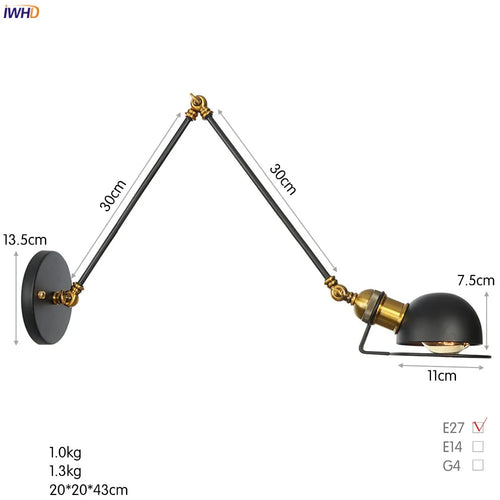 iwhd 2 heads vintage industrial loft LED wall light - vue 15 sur 21