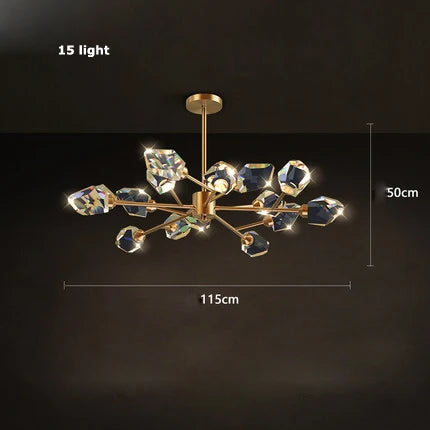 Crystal and copper art deco modern design chandelier - vue 22 sur 22
