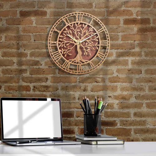 decorative and silent farmhouse style tree of life wooden wall clock - vue 7 sur 7