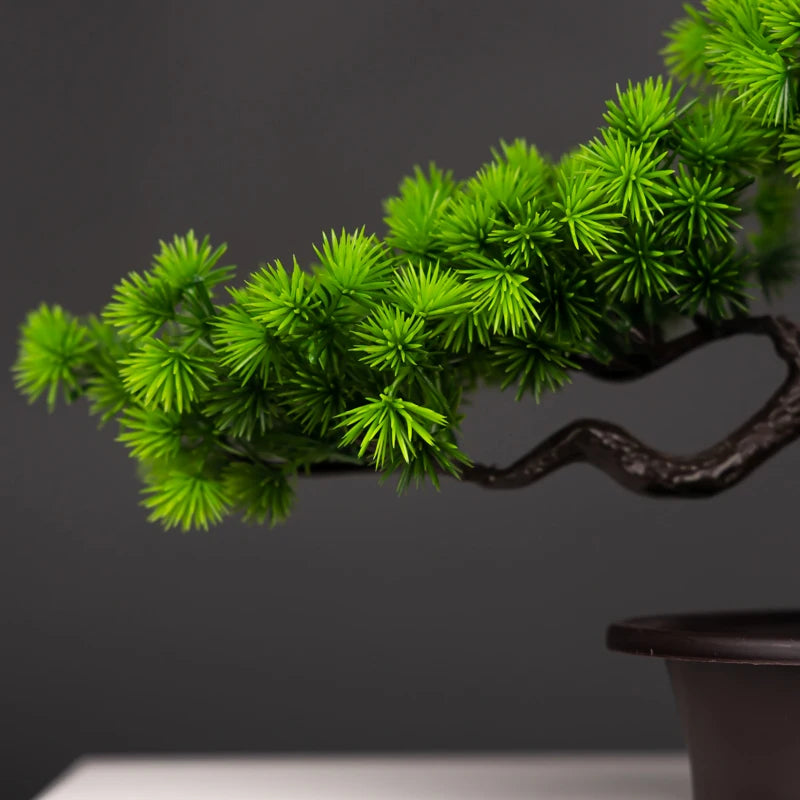 Decorative artificial pine bonsai plants in plastic for indoor use - vue 6 sur 8