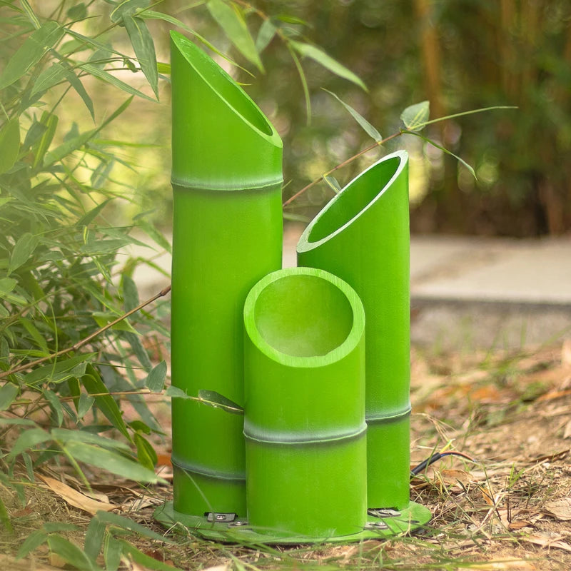 Green and yellow bamboo outdoor lamp - vue 5 sur 14
