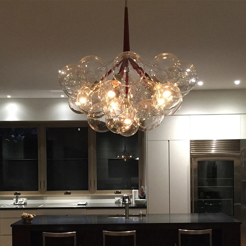 Nordic chandelier with coffee wires and glass lamps - vue 6 sur 9