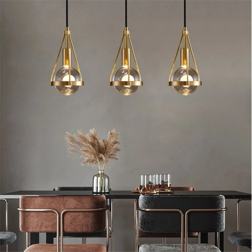 Nordic copper and crystal LED pendant light - vue 3 sur 12