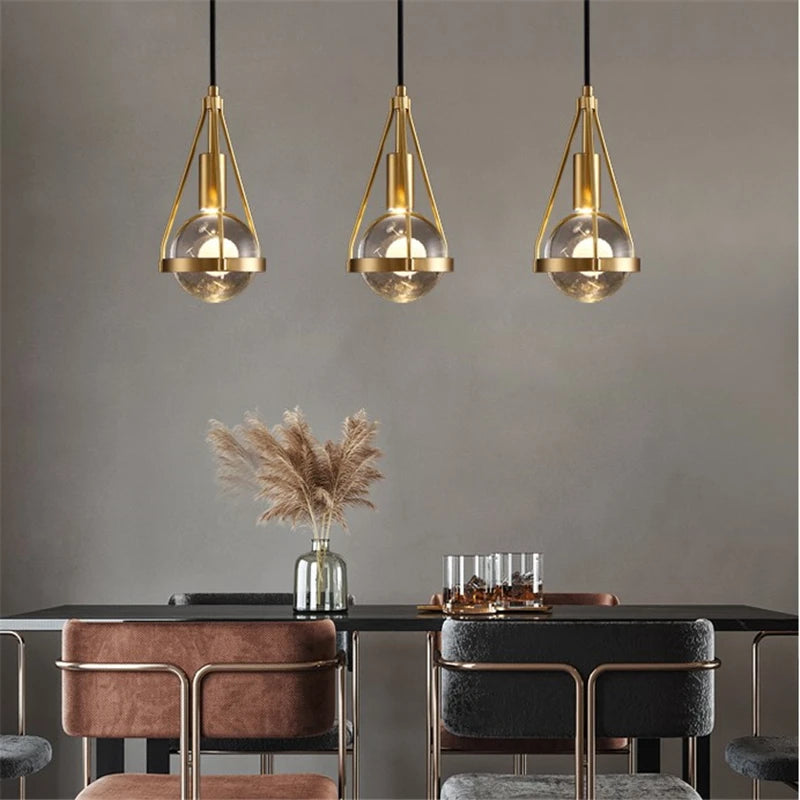 Nordic copper and crystal LED pendant light
