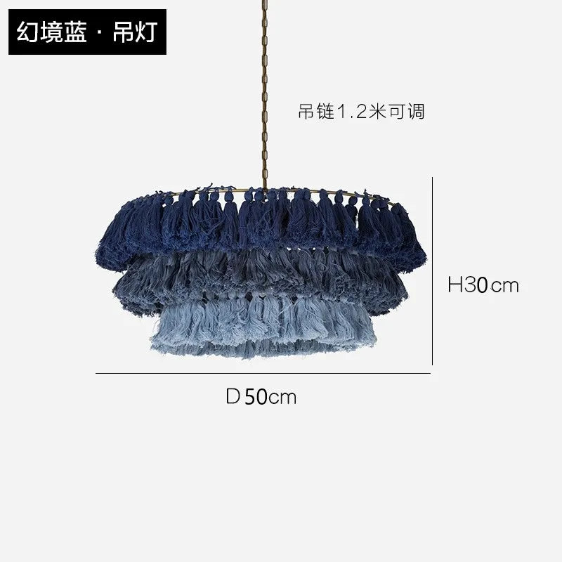 modern cotton pendant light with tassels, artistic Nordic design