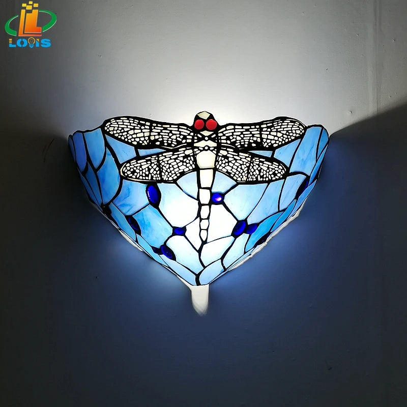 Tiffany-style dragonfly glass wall light for interior decor