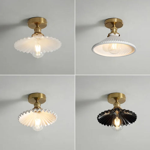Nordic copper LED ceiling light with switch for bedroom, living room, stairway, ceramic mount - gold finish - vue 7 sur 10