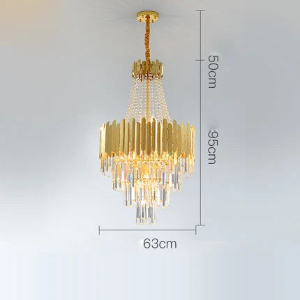 Art deco crystal chandelier in stainless steel with LED lighting - vue 16 sur 19