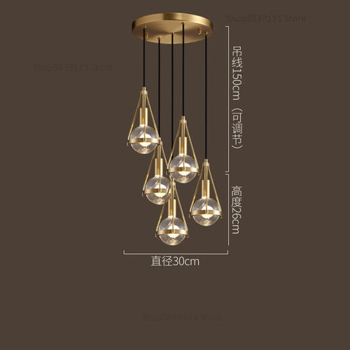 Nordic copper and crystal LED pendant light - vue 13 sur 12