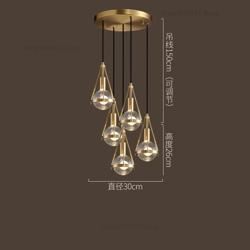 Nordic copper and crystal LED pendant light - vue 12 sur 12