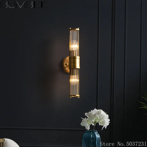 Elegant vintage crystal and copper wall light - vue 3 sur 7