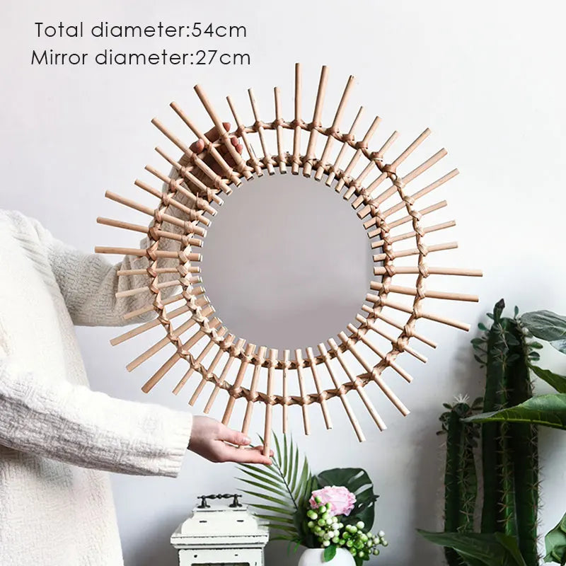 Handwoven Japanese rattan mirror for modern decor
