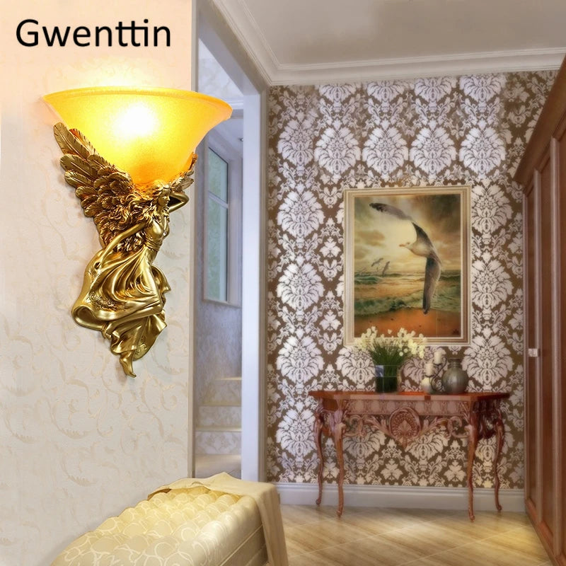 Modern goddess angel art deco wall light with elegant design for interiors - vue 10 sur 10