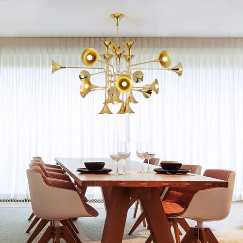 Modern gold horn pendant light for musical lighting - vue 2 sur 9