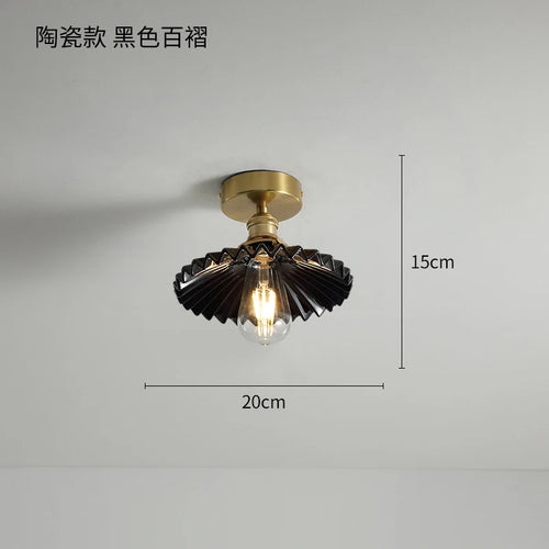 Nordic copper LED ceiling light with switch for bedroom, living room, stairway, ceramic mount - gold finish - vue 11 sur 10