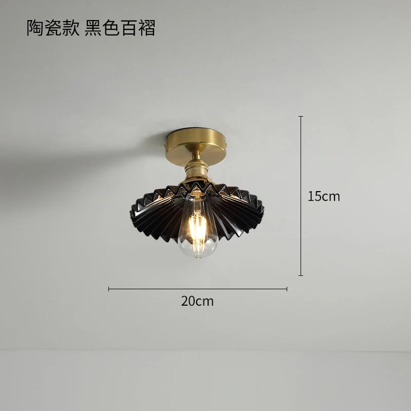 Nordic copper LED ceiling light with switch for bedroom, living room, stairway, ceramic mount - gold finish - vue 10 sur 10