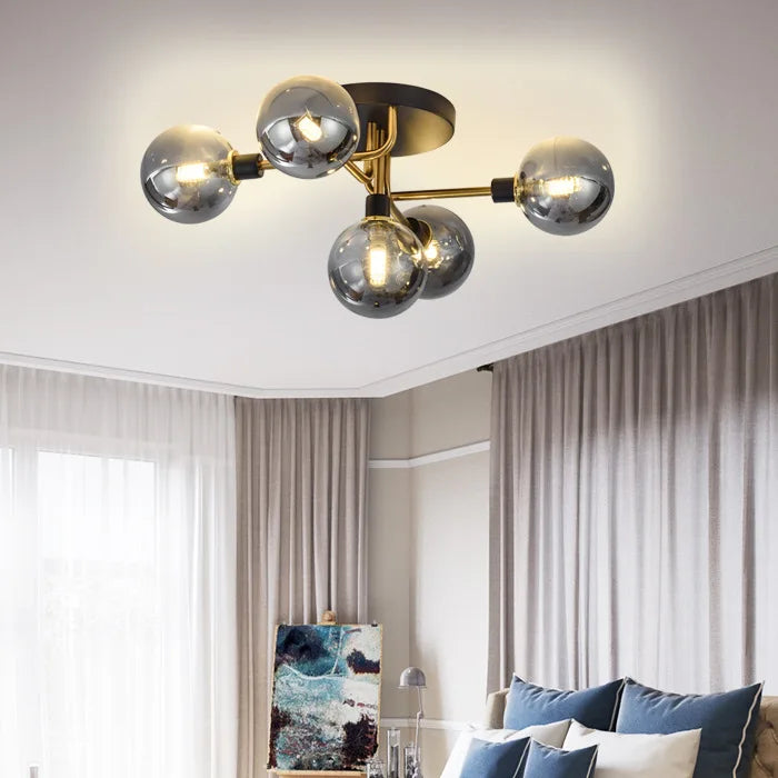 Modern smoked glass chandelier for home interior - vue 3 sur 17