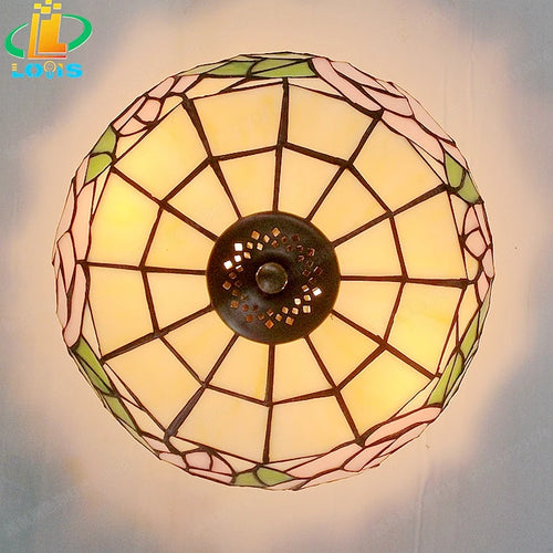 Tiffany style glass ceiling light for artistic retro lighting - vue 4 sur 8
