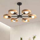 Nordic wooden chandelier lamp for living room, bedroom and dining room, round wood lampshade, black E27 pendant light