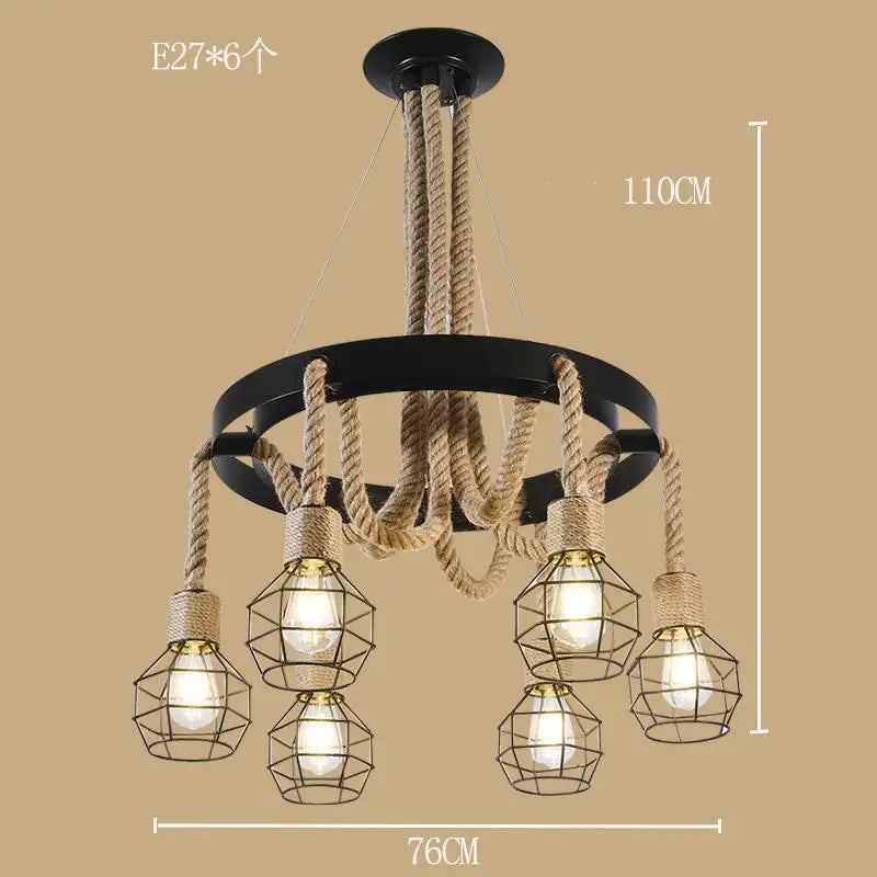 Industrial style ironwork and hemp rope chandelier - vue 12 sur 14