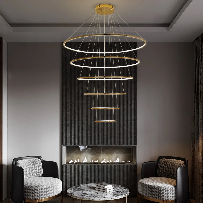 Nordic golden circle chandelier decorative indoor lighting - vue 4 sur 11